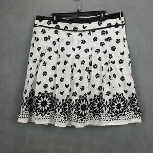 John Paul Richard A Line Skirt Womens XL White Black Floral Print Pleated Cotton